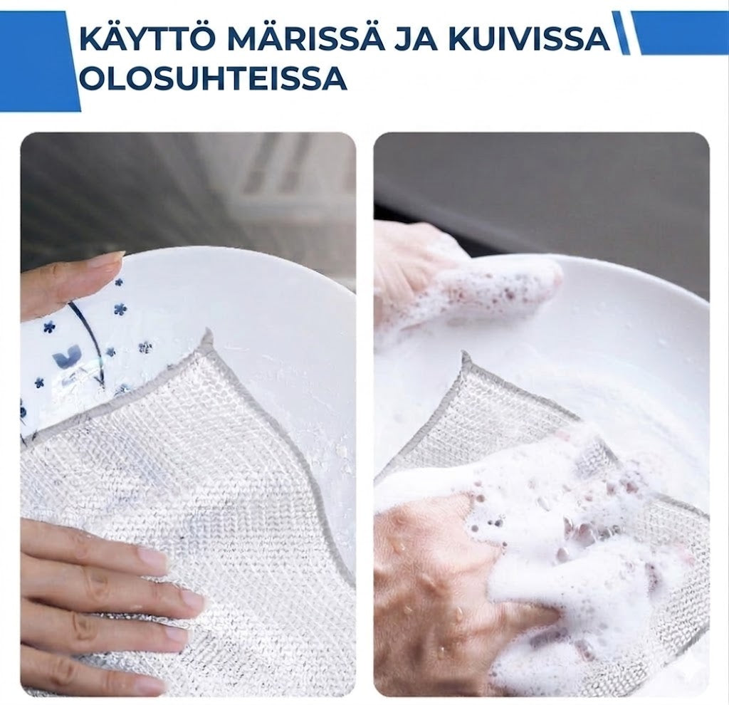 Uudelleenkäytettävät teräsverkkorätit (10 kpl) – Poistaa lian tehokkaasti ja säästää pintoja