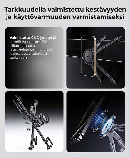 Kokoontaitettava magneettinen 3-in-1-teline elektroniikalle