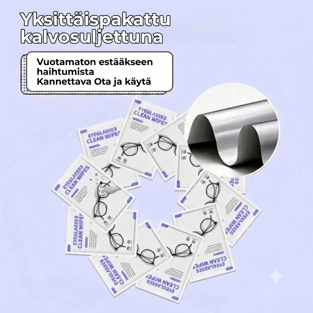 Silmälasien puhdistusliinat huurtumista ja likaa vastaan (100 kpl)