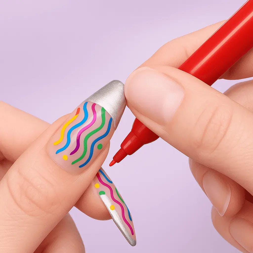 Nail Art Marker™ | Koristelukynä ohuille & paksuille viivoille | Tarkkoihin yksityiskohtiin ja täyteläisiin väripintoihin