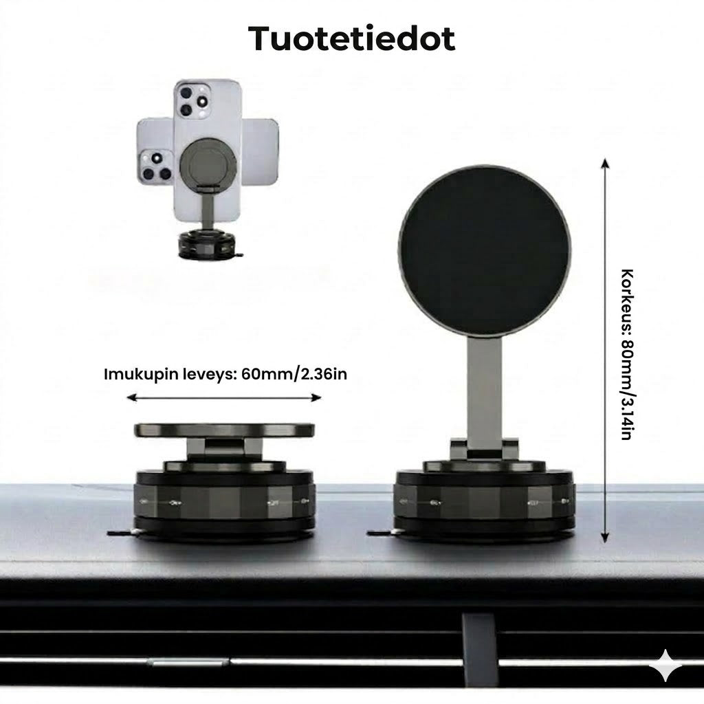 Magneettinen imukuppi – Taitettava 360° puhelinteline tyhjiölukolla