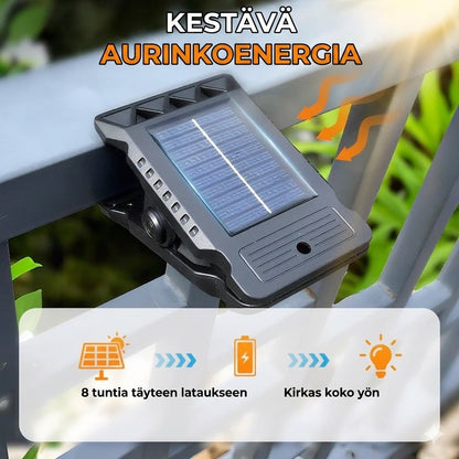 Aurinkokennovalo nipistimellä ja liiketunnistimella