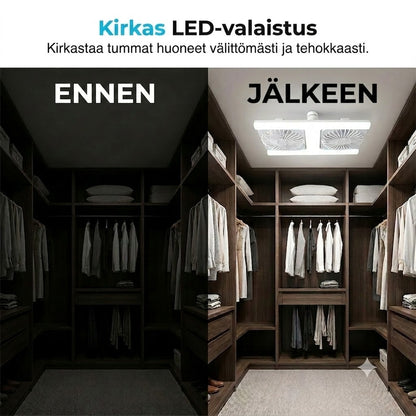 Kaksipäinen kattotuuletin LED-valolla – moderni muotoilu kaukosäätimellä olohuoneeseen ja makuuhuoneeseen