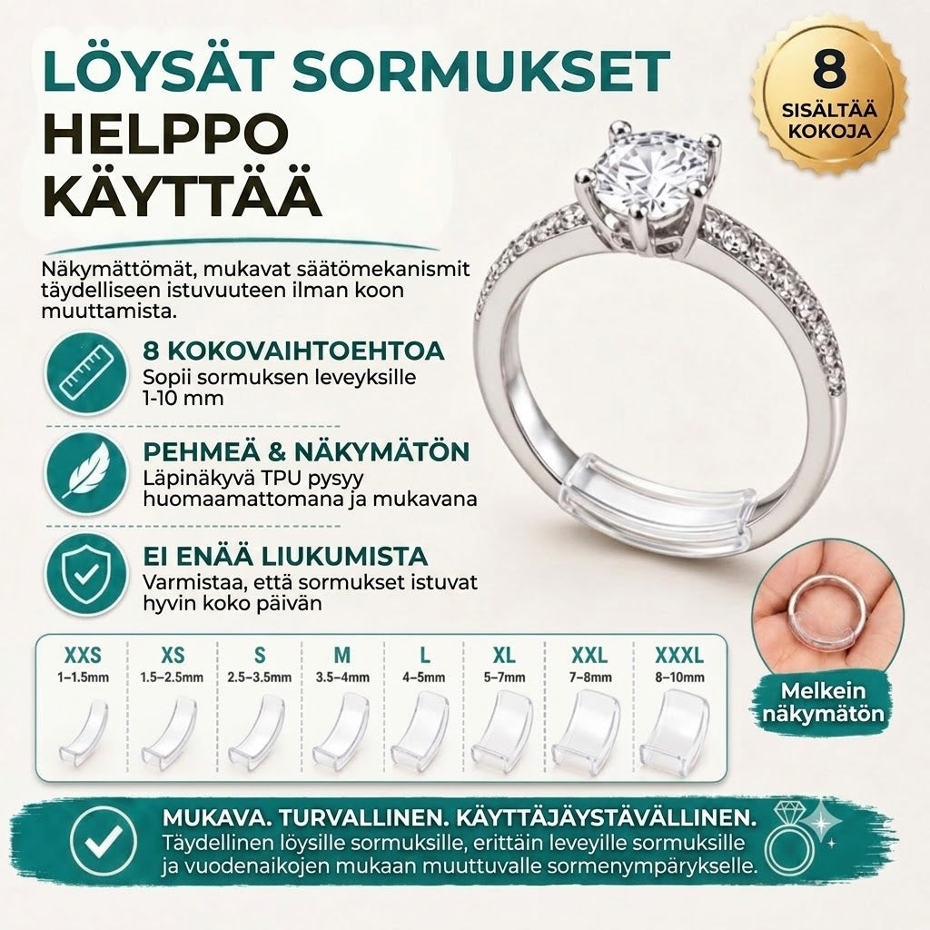 Näkymätön sormuksen koonpienennin - 8 kpl