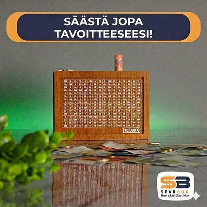 Puinen säästölipas rasteilla ja säästötavoitteella