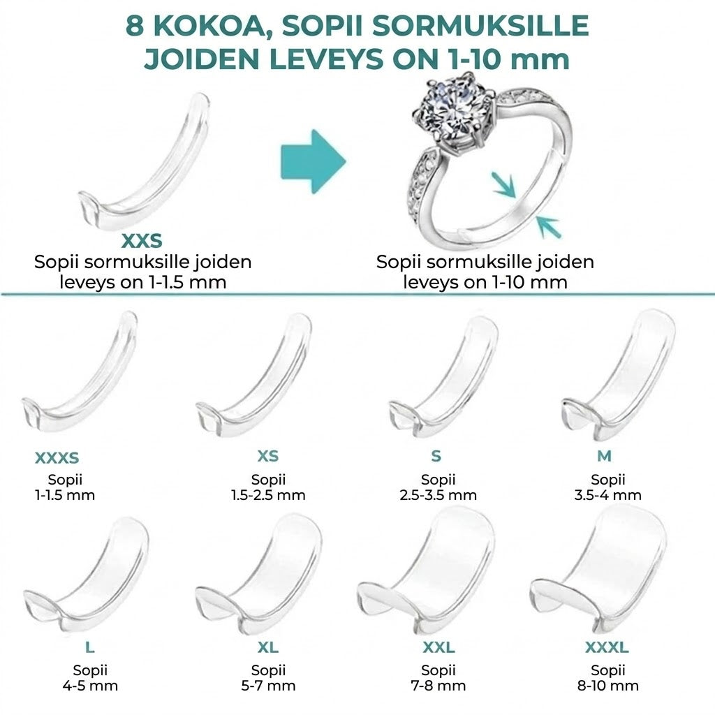 Näkymätön sormuksen koonpienennin - 8 kpl