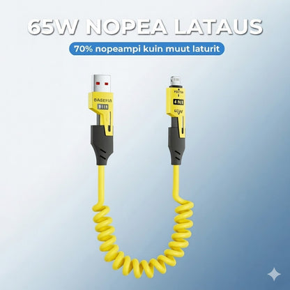 4-in-1 Sisäänvedettävä Latauskaapeli™ | Yksi kaapeli kaikille laitteillesi – kompakti, tehokas ja valmis matkaan!