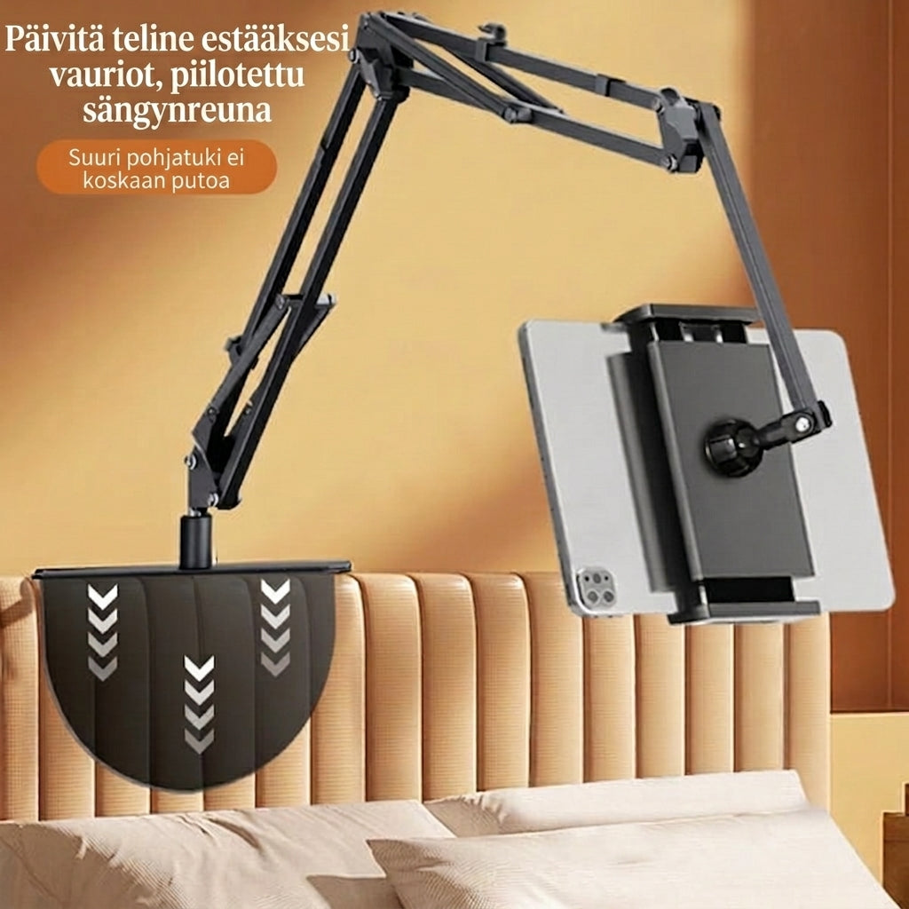 Piilotettava sisäänvedettävä teline puhelimelle ja tabletille sängynviereen