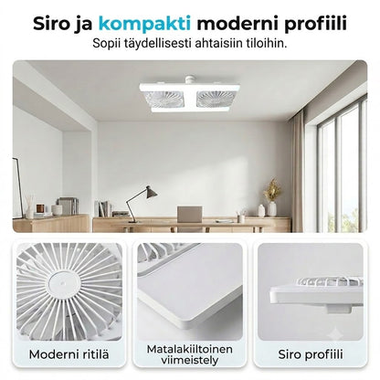 Kaksipäinen kattotuuletin LED-valolla – moderni muotoilu kaukosäätimellä olohuoneeseen ja makuuhuoneeseen