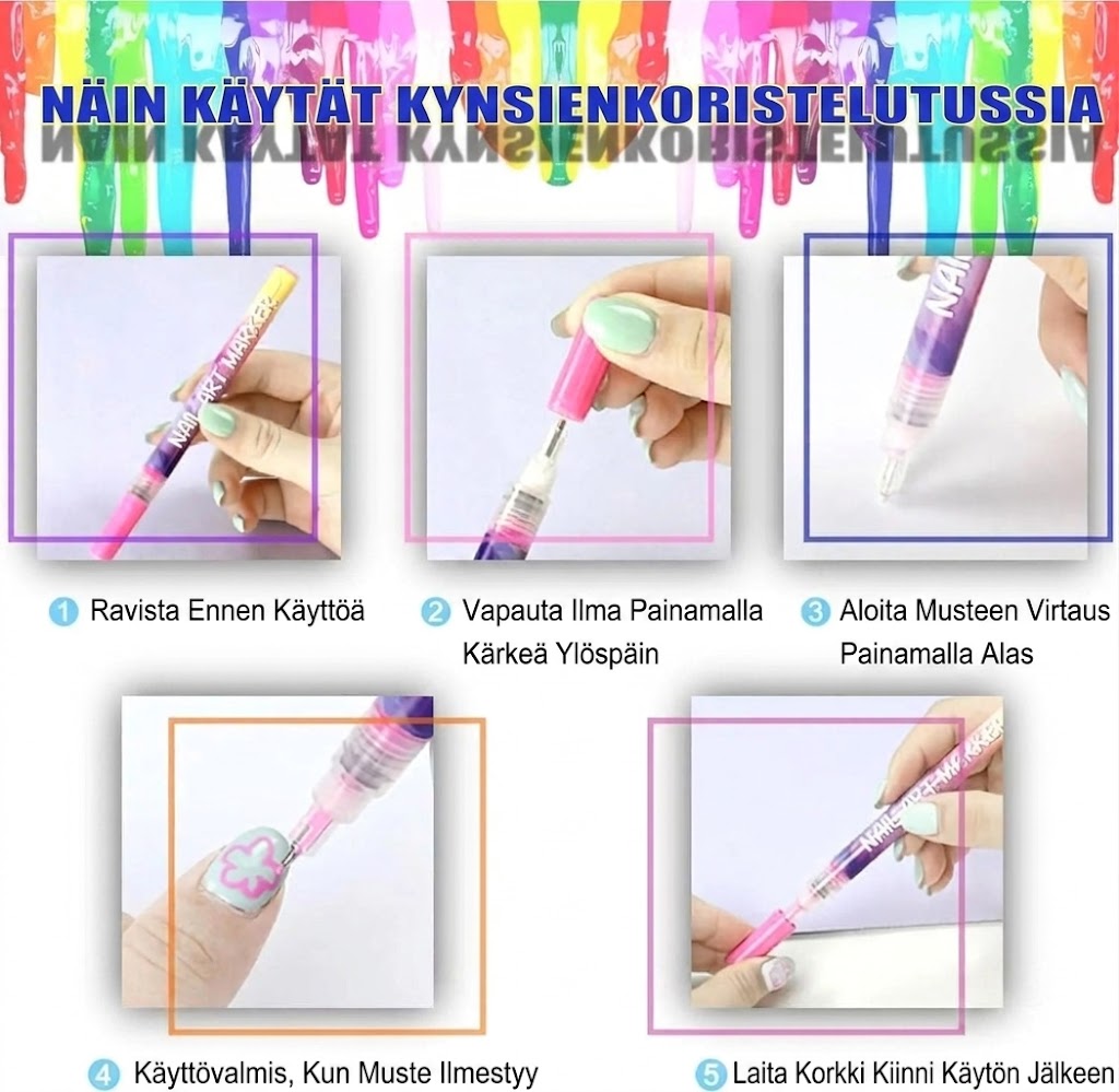 Nail Art Marker™ | Koristelukynä ohuille & paksuille viivoille | Tarkkoihin yksityiskohtiin ja täyteläisiin väripintoihin