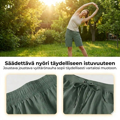 Nopeasti kuivuvat naisten cargoshortsit taskuilla
