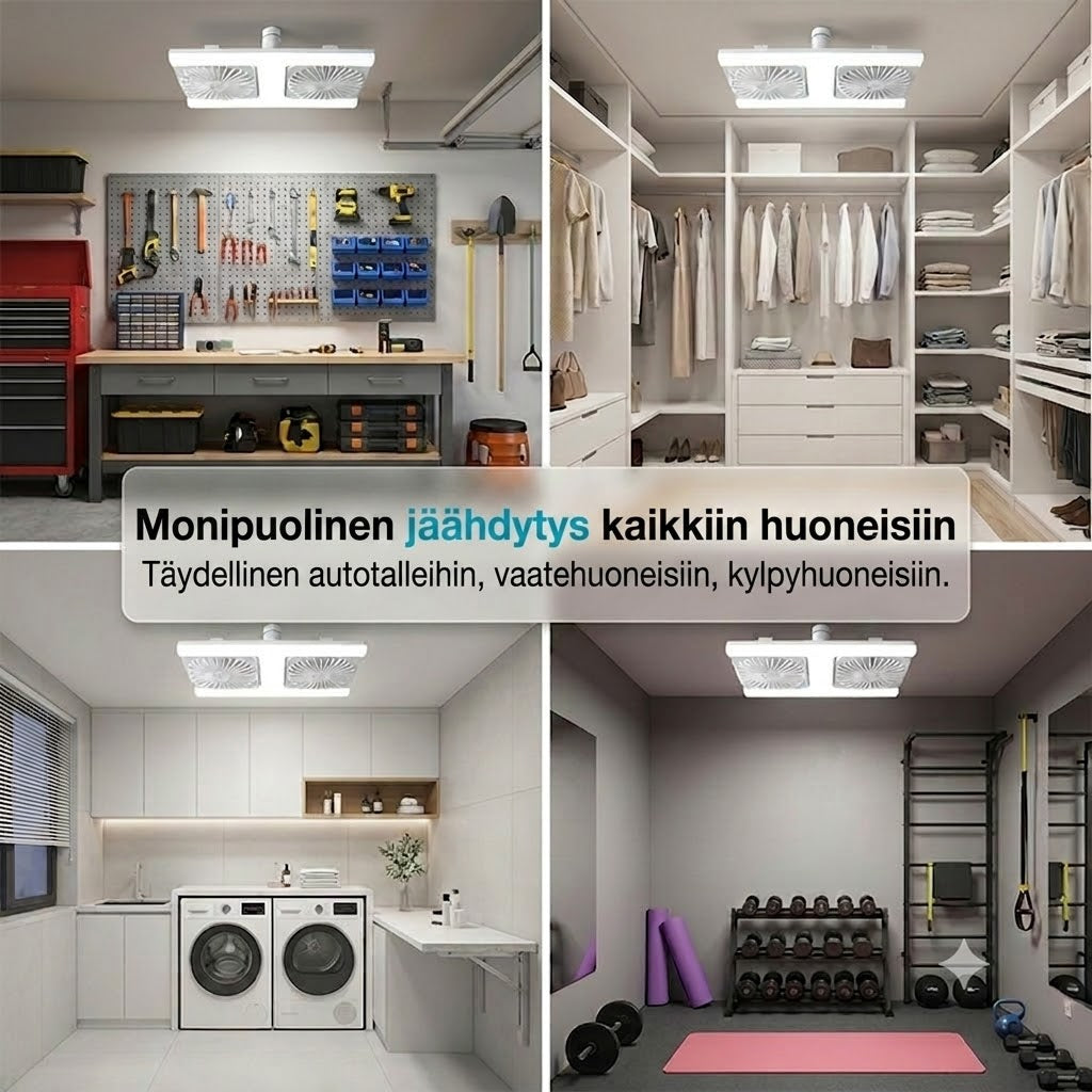 Kaksipäinen kattotuuletin LED-valolla – moderni muotoilu kaukosäätimellä olohuoneeseen ja makuuhuoneeseen