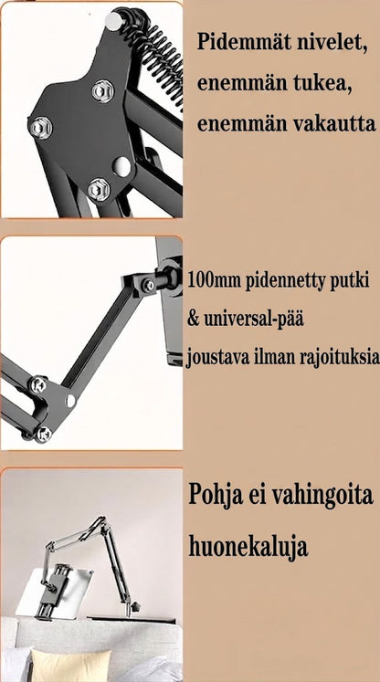 Piilotettava sisäänvedettävä teline puhelimelle ja tabletille sängynviereen