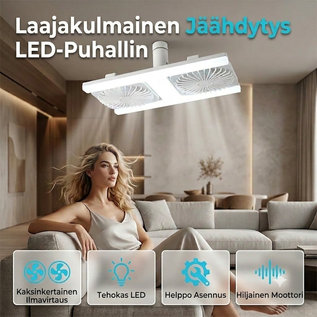 Kaksipäinen kattotuuletin LED-valolla – moderni muotoilu kaukosäätimellä olohuoneeseen ja makuuhuoneeseen