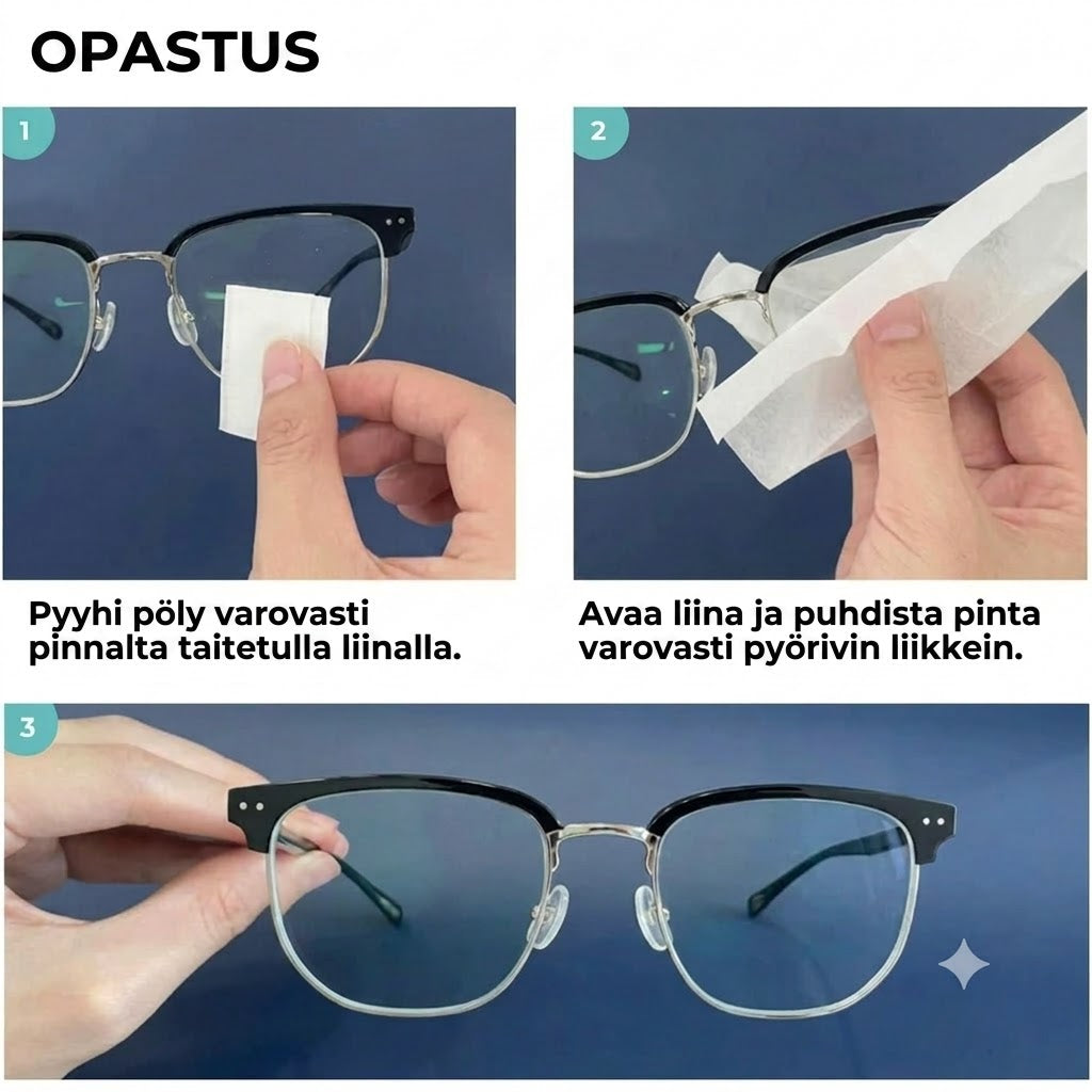 Silmälasien puhdistusliinat huurtumista ja likaa vastaan (100 kpl)