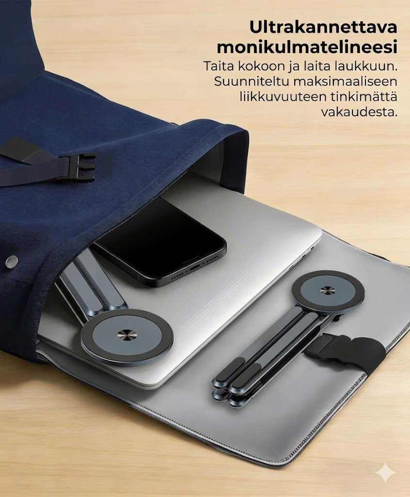 Kokoontaitettava magneettinen 3-in-1-teline elektroniikalle