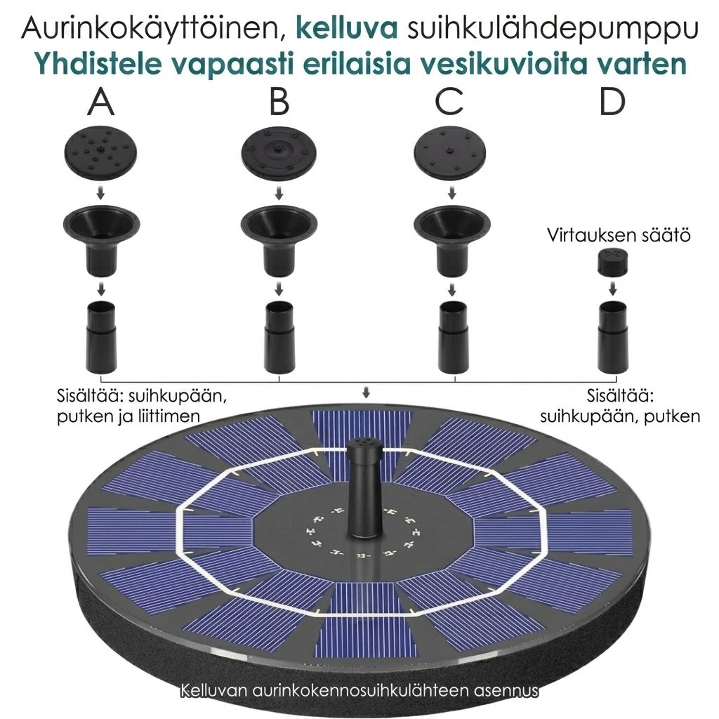 SolFontæne™ Aurinkokäyttöinen suihkulähdepumppu lampeen ja lintualtaaseen