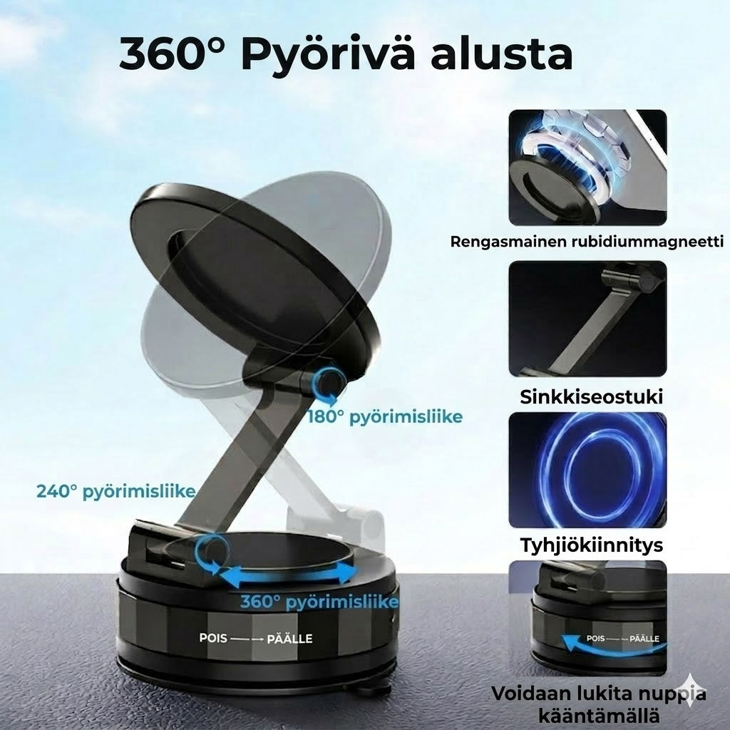 Magneettinen imukuppi – Taitettava 360° puhelinteline tyhjiölukolla