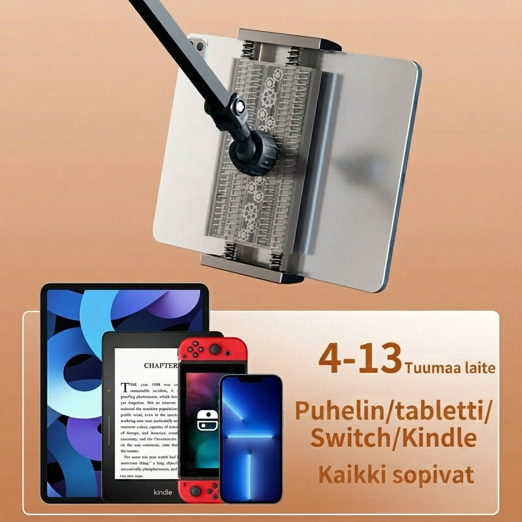 Piilotettava sisäänvedettävä teline puhelimelle ja tabletille sängynviereen