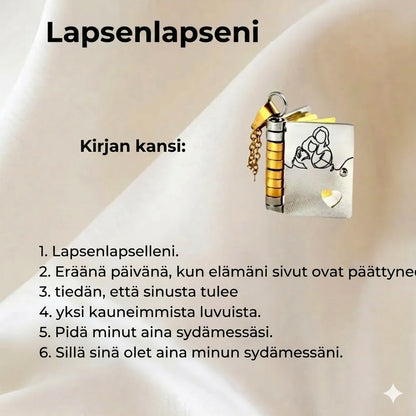 "Lapsenlapselleni" – kaunein pieni kaulakoru kirja-riipuksella