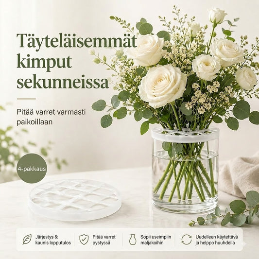 BlomFix – Säädettävä & venyvä silikoninen kukkapidike | Runsaammat kukkakimput sekunneissa | 4 kpl pakkauksessa