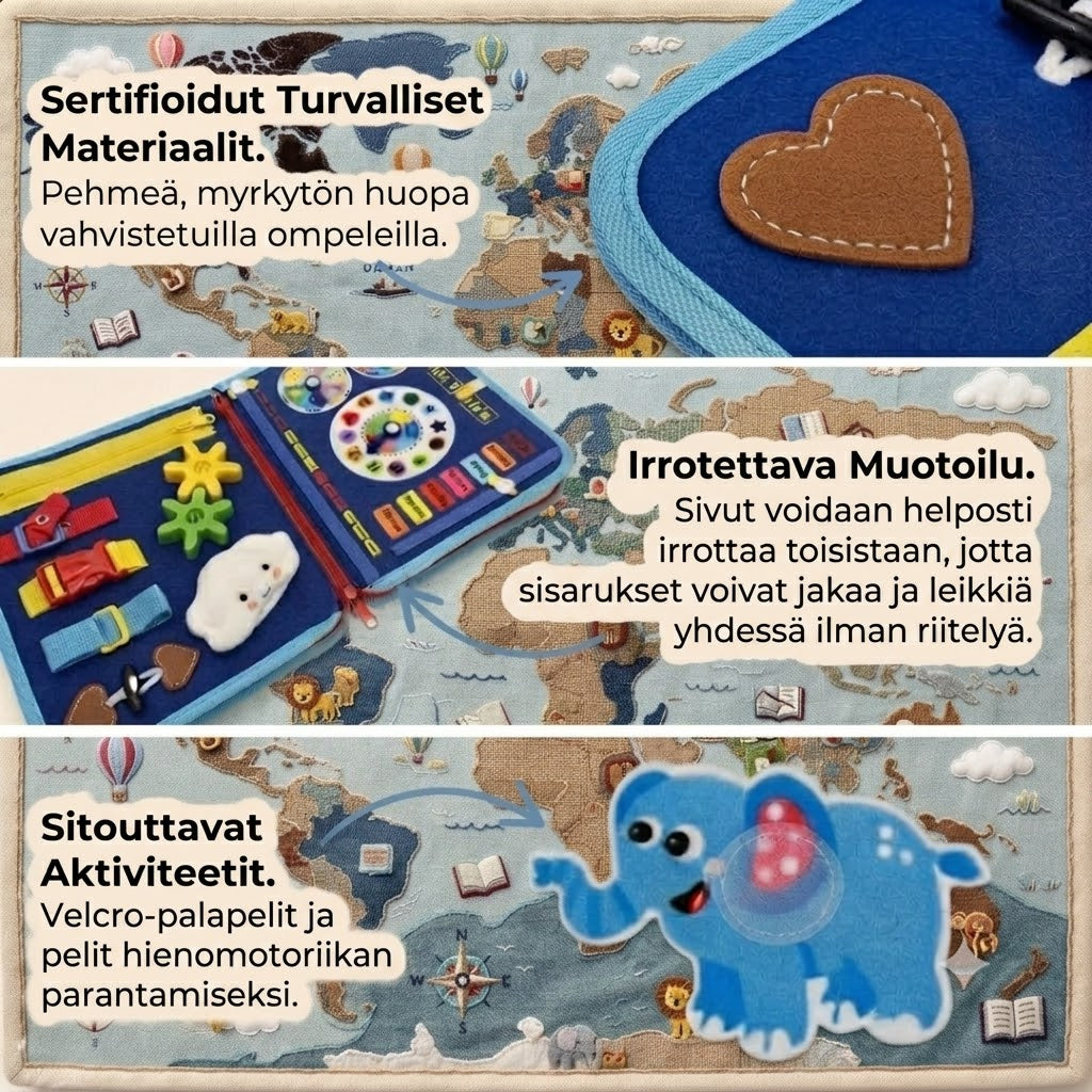 BusyBræt™ Leiki, opi ja löydä – ruudutonta ja kehittävää toimintaa.