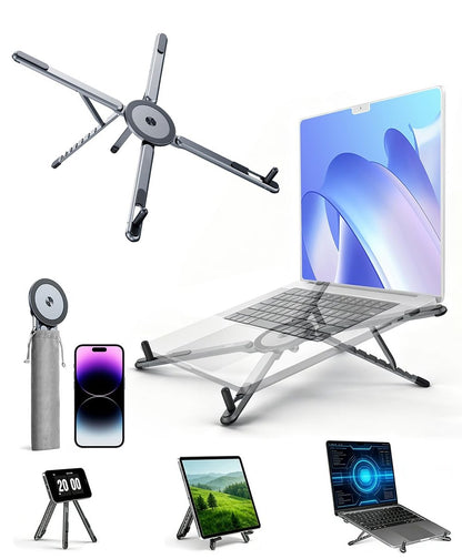Kokoontaitettava magneettinen 3-in-1-teline elektroniikalle