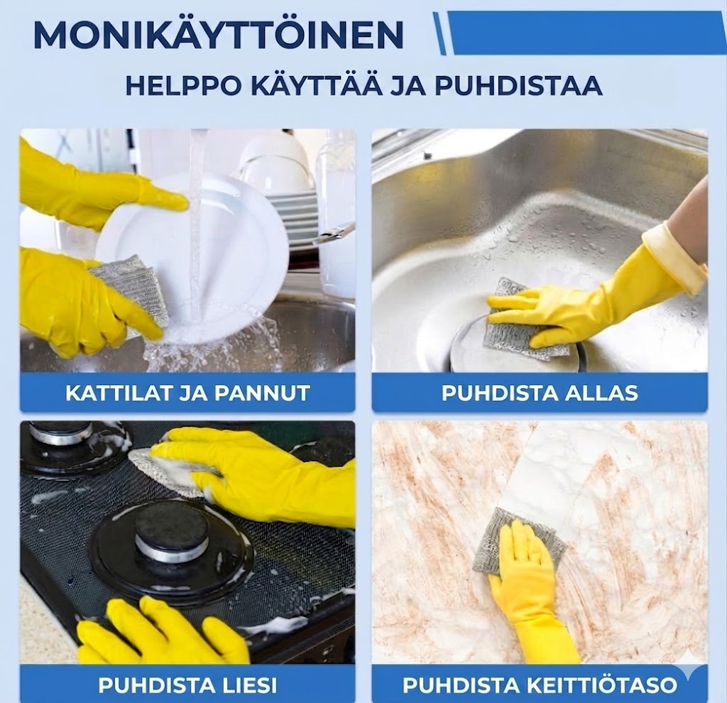 Uudelleenkäytettävät teräsverkkorätit (10 kpl) – Poistaa lian tehokkaasti ja säästää pintoja