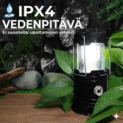 Aurinkokennokäyttöinen + USB-retkilyhty ja taskulamppu