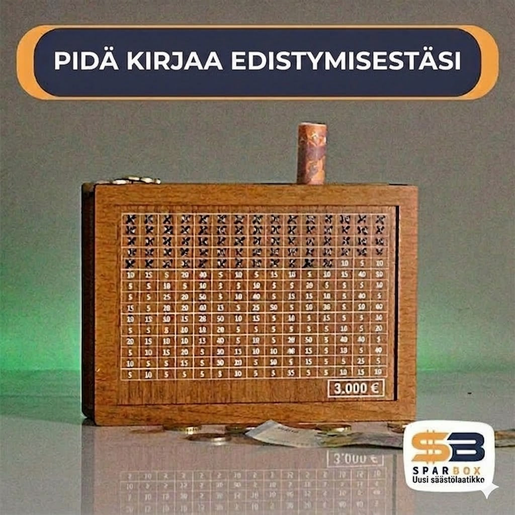 Puinen säästölipas rasteilla ja säästötavoitteella