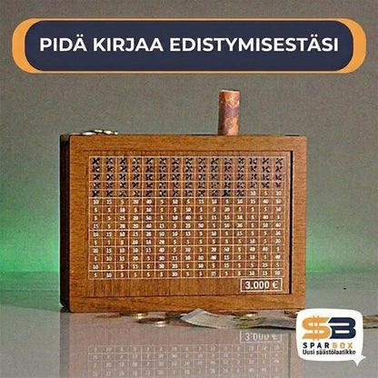 Puinen säästölipas rasteilla ja säästötavoitteella