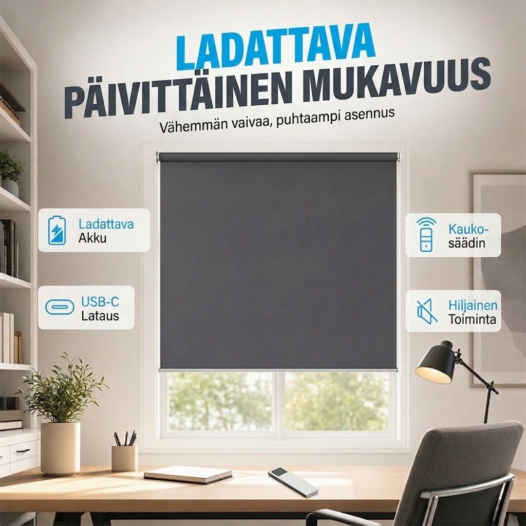 🪟 Moottoroitu pimennysrullaverho kaukosäätimellä – PVC – Leveys 47–240 cm – Johdollinen tai akkukäyttöinen moottori – Makuuhuoneeseen, toimistoon ja parvekkeelle 🏠