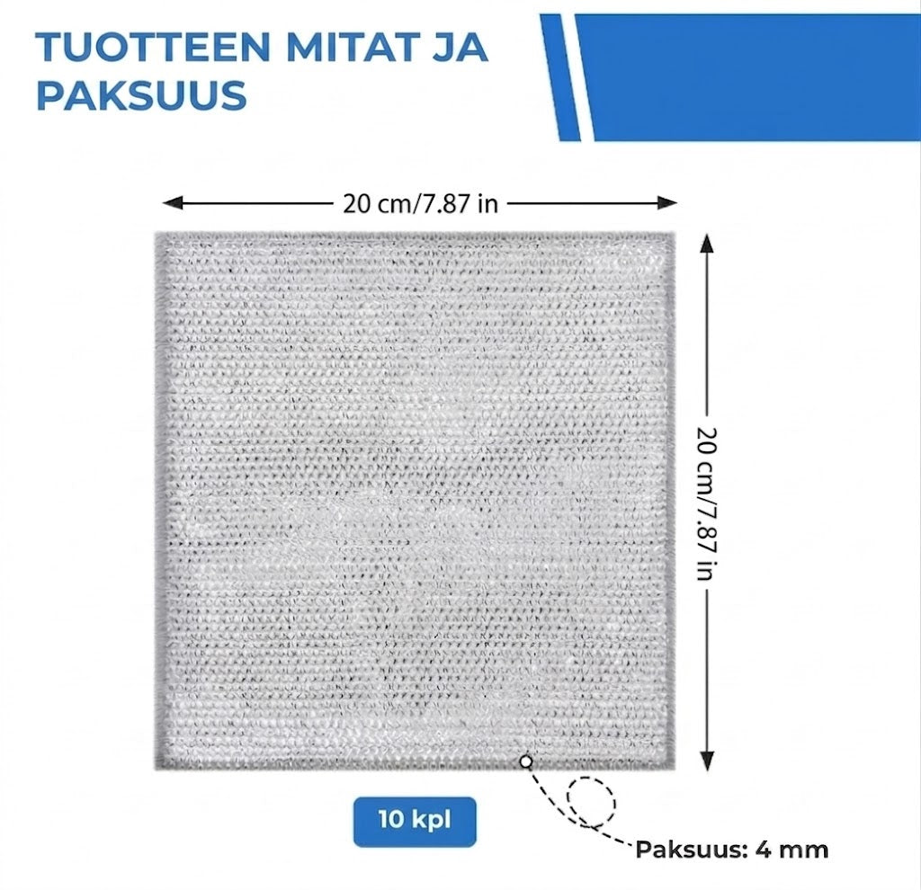 Uudelleenkäytettävät teräsverkkorätit (10 kpl) – Poistaa lian tehokkaasti ja säästää pintoja