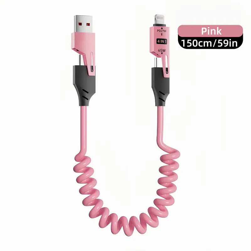 4-in-1 Sisäänvedettävä Latauskaapeli™ | Yksi kaapeli kaikille laitteillesi – kompakti, tehokas ja valmis matkaan!