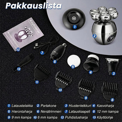 💪 7D Joustava parranajokonesetti | 5-in-1 Monitoimi⚡ Langaton lataus + LED-akkunäyttö🚿 Märkä- ja kuiva-ajoon · Pestävä🪐 Kätevä matkoille