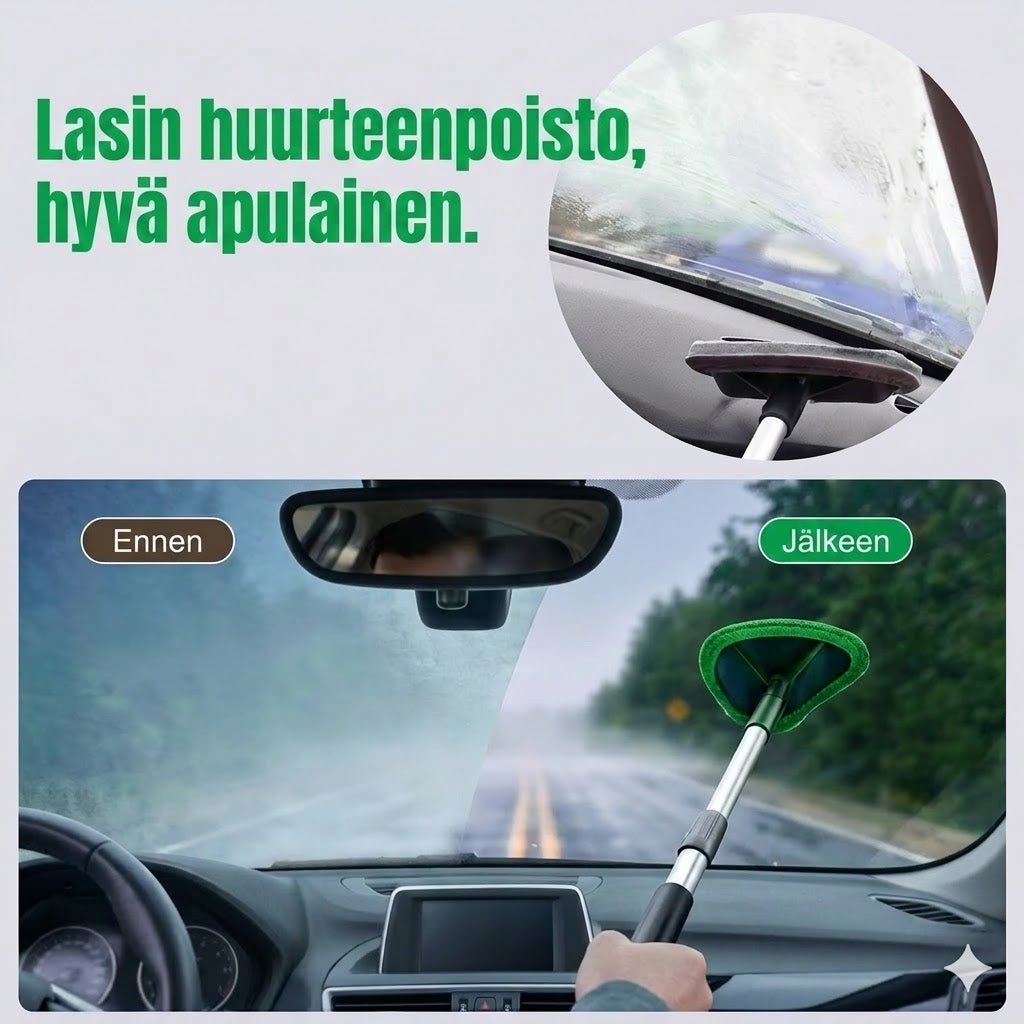 Tuulilasin puhdistustyökalusarja jatkovarrella