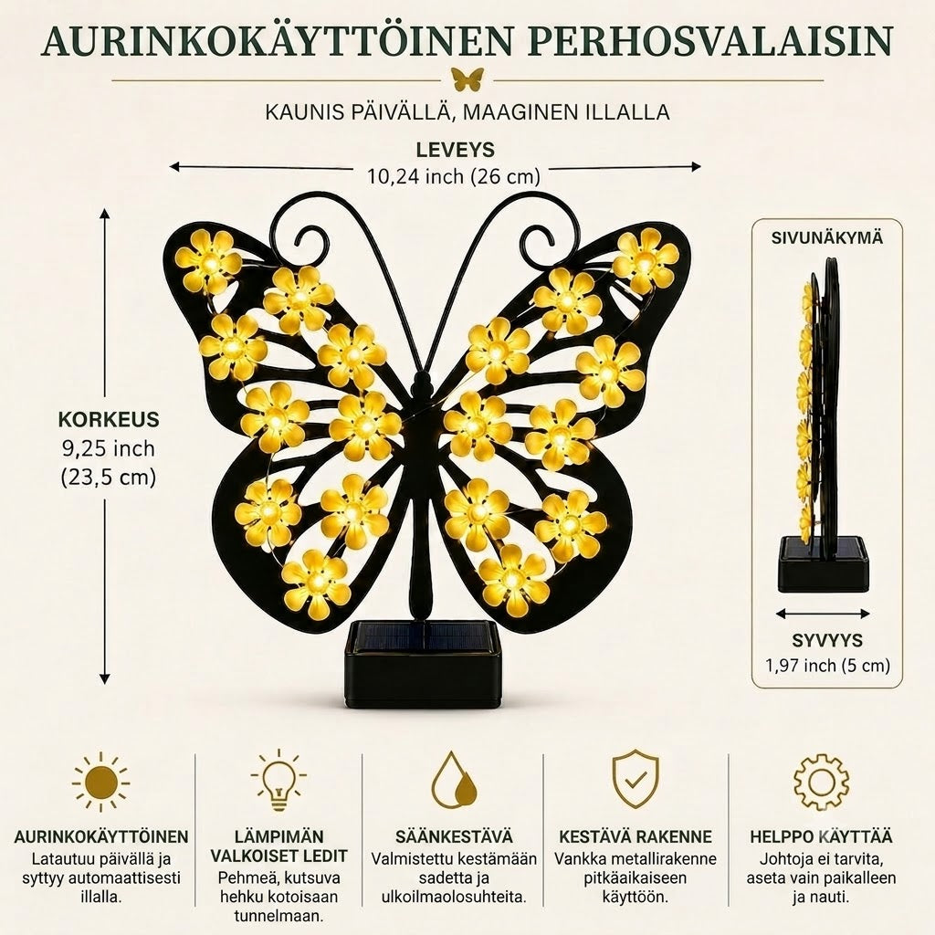 FlutterBloom™ | Koristeellinen aurinkokäyttöinen perhoslamppu kukonmuotoisella LED-valolla