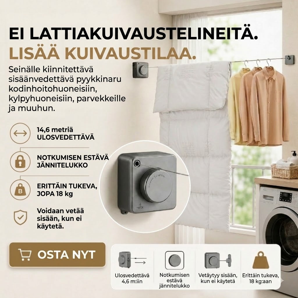 Tilaasäästävä pyykkinaru