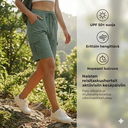 Nopeasti kuivuvat naisten cargoshortsit taskuilla