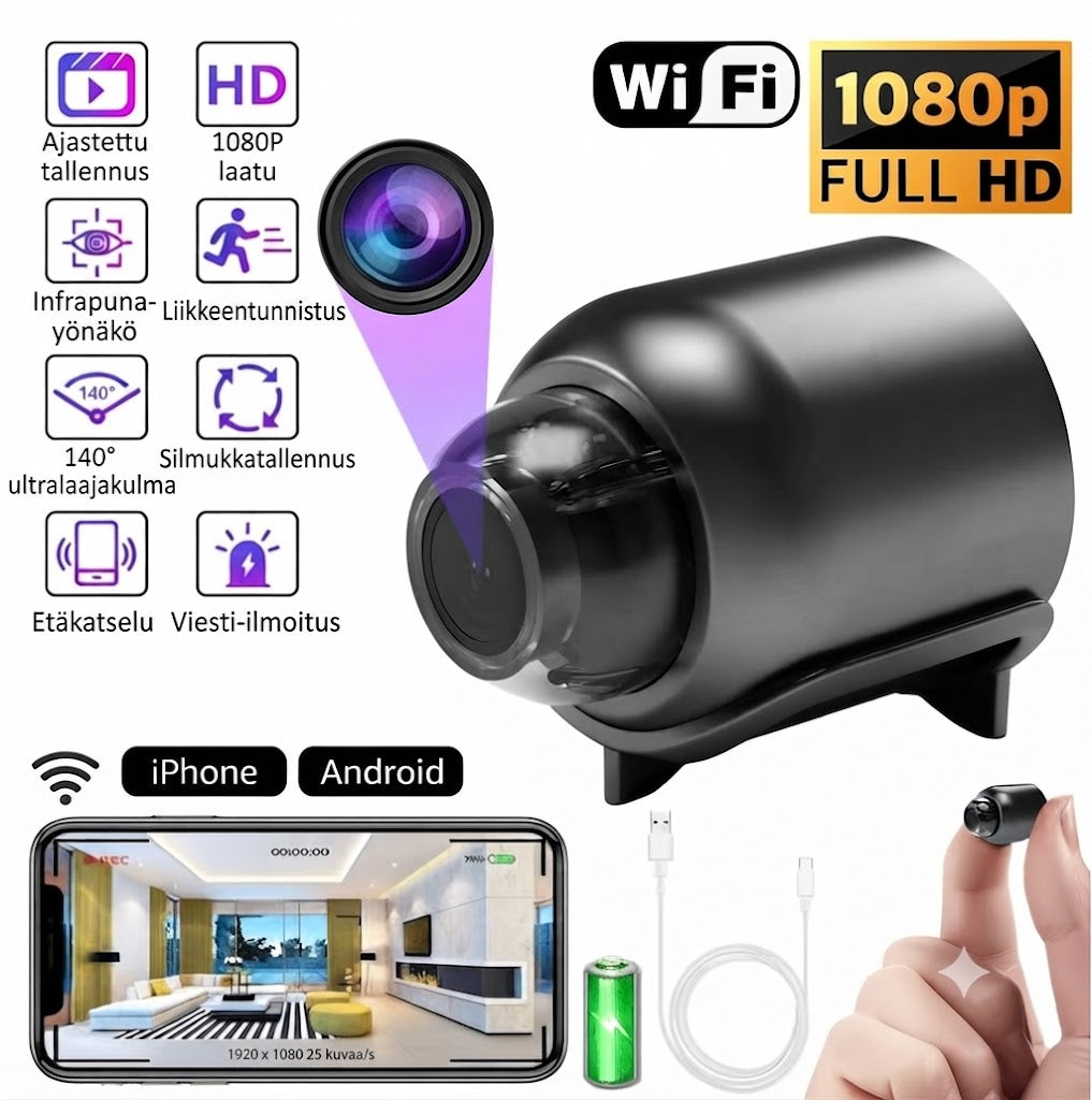 Mini 1080P HD Wifi-kamera | Tallentaa kuvaa ja ääntä!