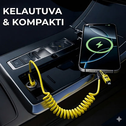 4-in-1 Sisäänvedettävä Latauskaapeli™ | Yksi kaapeli kaikille laitteillesi – kompakti, tehokas ja valmis matkaan!