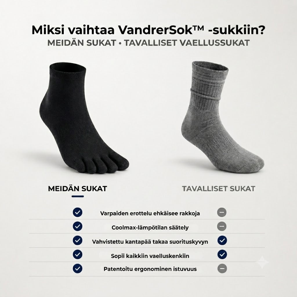 Vaellussukka™ | Kuivat jalat, ei kitkaa, ei rakkoja