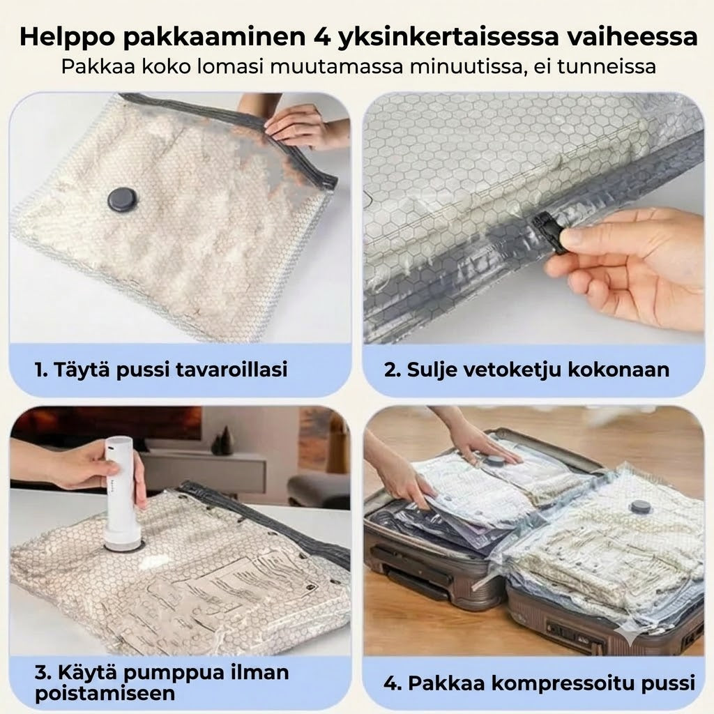 Tyhjiöpumppu tilaa säästävillä pusseilla