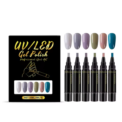 SalonPen – 3-in-1 Geelikynä Kynsille UV-lampulla (6 kpl pakkaus)