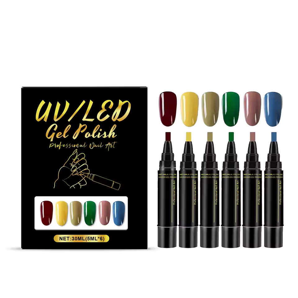 SalonPen – 3-in-1 Geelikynä Kynsille UV-lampulla (6 kpl pakkaus)